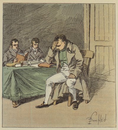 Ja Napoleon oli hiljaa muutaman hetken päänsä lepäillen toisella kädellään. tekijältä after Louis Charles Bombled