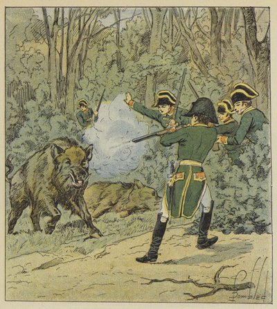 Keisari villisia metsästää Marlyn metsässä tekijältä after Louis Charles Bombled