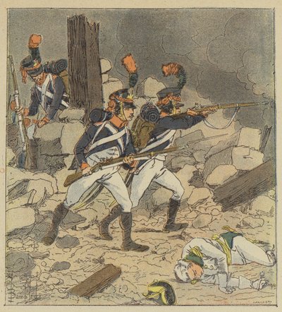 Keisari lähetti vartijoidensa kahakkaat Asperniin tekijältä after Louis Charles Bombled