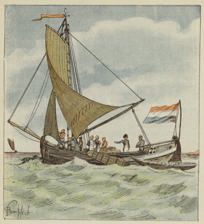 Keisari lahjoittaa veneen hollantilaiselle luotsille tekijältä after Louis Charles Bombled
