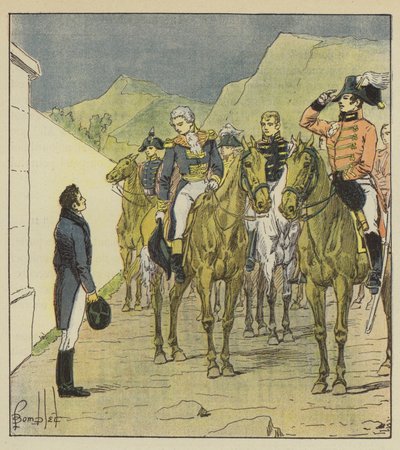 Admiraali Taylor suuren esikunnan kanssa tuli Longwoodiin tapaamaan keisaria tekijältä after Louis Charles Bombled
