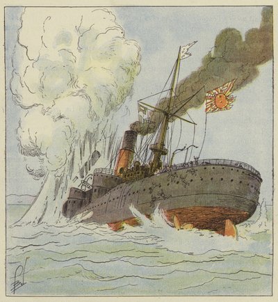 Kinschim-Maru uppoaa miinan viereen tekijältä after Louis Charles Bombled