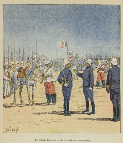 Eversti Bouguie saa komentajan ristin tekijältä after Louis Charles Bombled