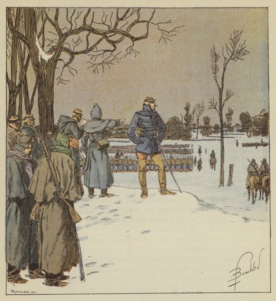 Kenraali Chanzy ylittää asemien rintaman 11. tammikuuta ennen taistelua tekijältä after Louis Charles Bombled