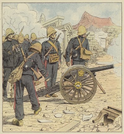 Ranskalaiset ampuvat Choum-Tsche-Menin ovea tekijältä after Louis Charles Bombled