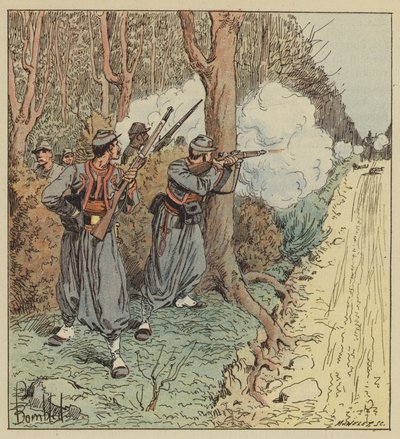 Paavin Zouaves vetäytyy Orleanin metsän läpi pitäen baijerilaisia ​​kurissa tekijältä after Louis Charles Bombled