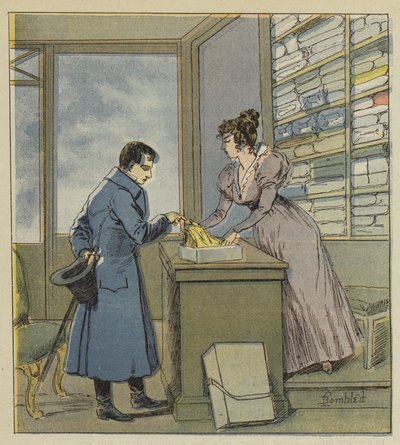 Napoleon naamioituu myymälään rue Saint-Denisillä tekijältä after Louis Charles Bombled