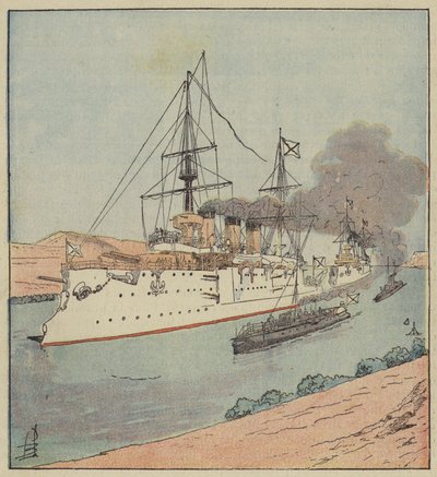 Venäjän sotalaivoja Suezin kanavalla tekijältä after Louis Charles Bombled