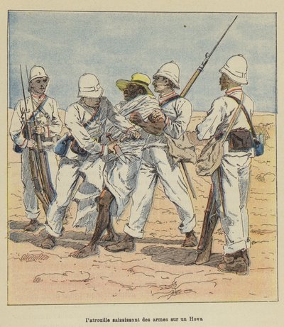 Partio takavarikoi aseita Hovalla tekijältä after Louis Charles Bombled