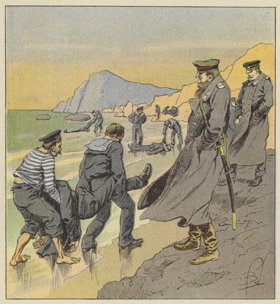 Petropawloskin merimiesten ruumiiden talteenotto tekijältä after Louis Charles Bombled