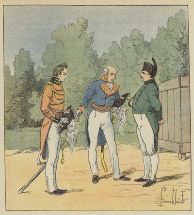 Englantilainen kapteeni esittelee luutnantin Napoleonille tekijältä after Louis Charles Bombled