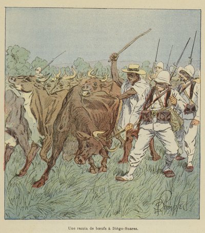 Härkien ratsastus Diego-Suarezissa tekijältä after Louis Charles Bombled