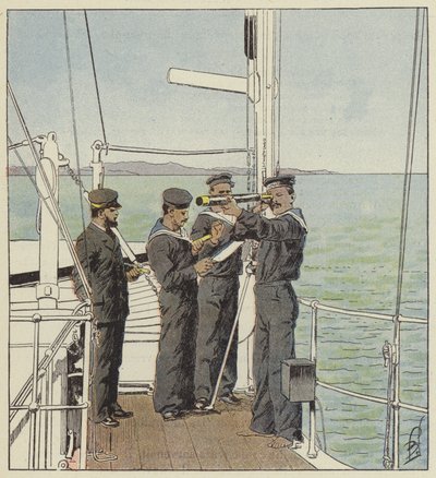 Japanilaiset katsojat tarkkailevat Port-Arthurin laivastoa tekijältä after Louis Charles Bombled