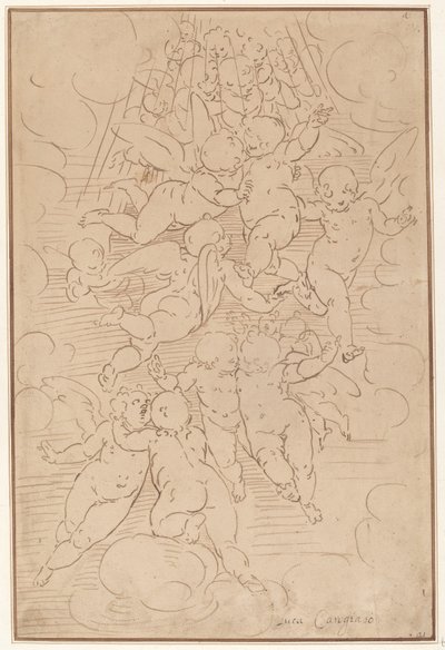Enkeliryhmä kunniassa tekijältä after Luca Cambiaso Italian 17th Century