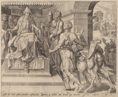Daavid tuo lahjoja isältään Saulille tekijältä after Maerten van Heemskerck