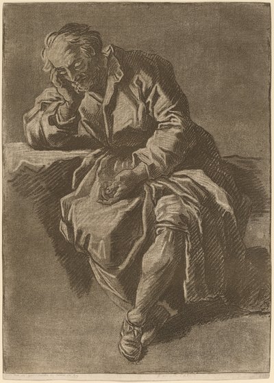 Istuva iäkäs mies nukkumassa tekijältä after Nicholas Henry Jeaurat de Bertry Jean Charles Francois