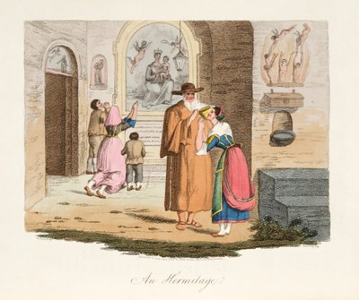Capuan eremitaasi, italialaisista maisemista, jotka esittävät Italian eri valtioiden tapoja, tottumuksia ja huvituksia, pub. 1806 (käsin väritetty kaiverrus). tekijältä after P. van Lerberghi