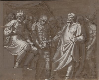 Mucius Scaevola ennen Porsennaa tekijältä after Polidoro da Caravaggio