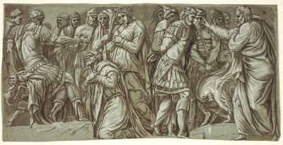 Dariuksen perhe Aleksanterin edessä ja kohtaus vankien kanssa; Palazzo Milesin julkisivusta tekijältä after Polidoro da Caravaggio