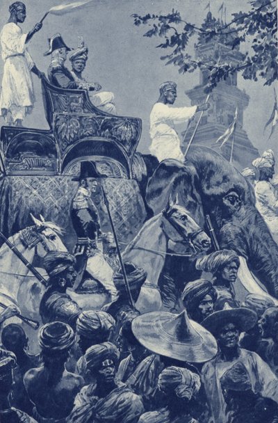 Singapore, britit saapuvat kaupunkiin, jonka Johoren sulttaani luovutti vuonna 1824 rahasummalla tekijältä after Richard Caton II Woodville