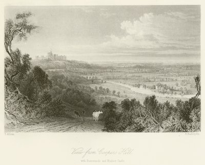 Näkymä Coopers Hilliltä, Runnemedellä ja Windsorin linnalla tekijältä after Thomas Allom