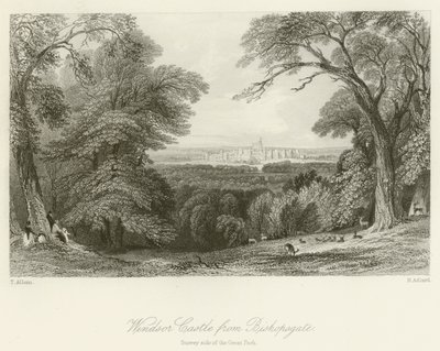 Windsorin linna Bishopsgatesta, Suuren puiston Surreyn puolelta tekijältä after Thomas Allom