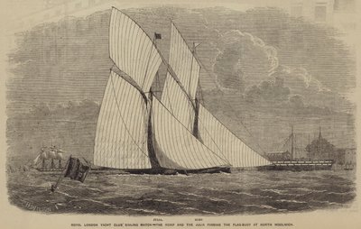 Royal London Yacht Club Sailing Match, Romp ja Julia ohittavat lippupoijun North Woolwichissa tekijältä after Thomas Harrington Wilson