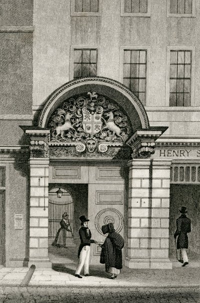 Barber Surgeons Hall, Monkwell Street, 1830 tekijältä Thomas Hosmer after Shepherd