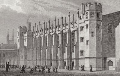 Uusi sali, Christs Hospital, 1828 tekijältä Thomas Hosmer after Shepherd