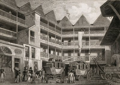 Old Bull and Mouth Inn, St Martins-le-Grand, 1831 tekijältä Thomas Hosmer after Shepherd