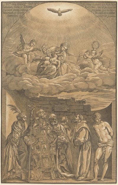 Neitsyt ja lapsi pilvissä kuuden pyhän kanssa tekijältä after Titian John Baptist Jackson