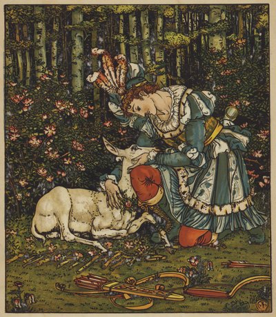 Prinssi Guerrier hoitaa haavoittunutta Hindiä tekijältä after Walter Crane