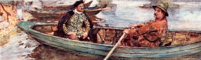 Shakespeare vesimiehen kanssa soutamassa alas Thamesissa Lontoossa tekijältä after William Hatherell