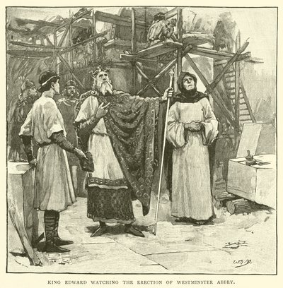 Kuningas Edward katsomassa Westminster Abbeyn pystyttämistä tekijältä after William Henry Margetson