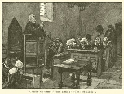 Puritaaninen jumalanpalvelus kuningatar Elisabetin aikana tekijältä after William Henry Margetson