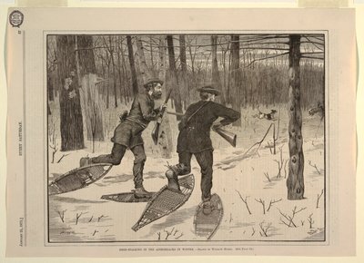 Deer-Stalking in the Adirondacks in Winter, joka lauantai, 21. tammikuuta 1871, s. 57 tekijältä Winslow Homer