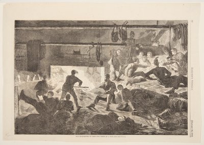 Winter-Quarters in Camp - Inside of the Hut tekijältä Winslow Homer