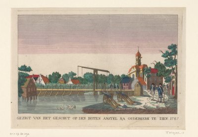 Akku Ouderkerkissä, 1787 Näkymä den Buiten Amstelin tykistöstä Ouderkerkin jälkeen näyttelyssä 1787 (otsikko esineessä) Paristot Amsterdamin ympäristössä vuonna 1787 (saksankieliset kopiot) (sarjan nimi) tekijältä anonymous (attributed to)