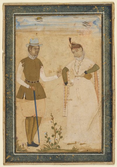 Eurooppalainen pariskunta tekijältä attributed to Ali Riza, the "Bodleian Painter"