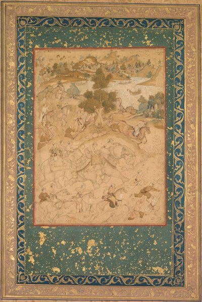 Akbar valvoo villinorsujen pyydystämistä Malwassa vuonna 1564, maalaus 90 Abu