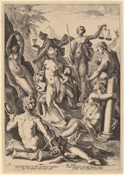 Seitsemän hyvettä tekijältä attributed to Jacob Matham, after Hendrik Goltzius