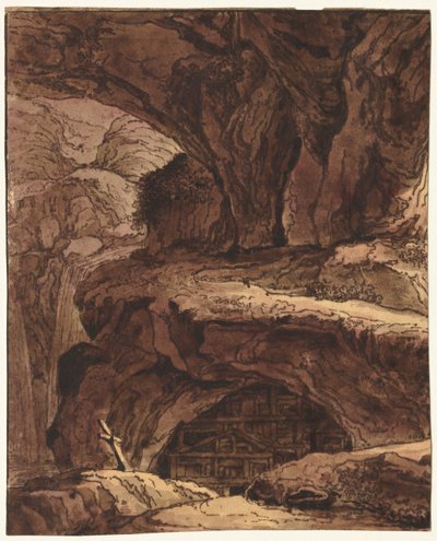 Kalliomaisema ja luolakappeli tekijältä attributed to Johann Martin von Rohoden