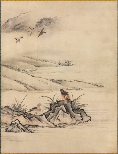 Kukkia ja lintuja keväisessä maisemassa tekijältä attributed to Kano Motonobu