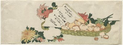 Korissa viuhka, krysanteemit ja sienet tekijältä attributed to Katsushika Hokusai