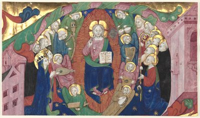 Katkelma historioidusta nimikirjaimesta kuorokirjasta: Kristus Majesteetissa tekijältä attributed to Michelino Molinari da Besozzo