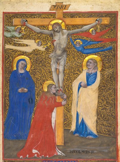 Yksittäinen lehti messalista: Ristiinnaulitseminen tekijältä attributed to Nicolò da Bologna