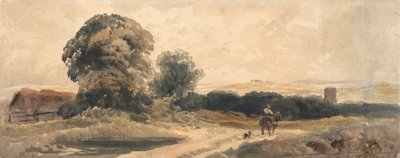 Maaseututie matkustajan kanssa hevosen selässä tekijältä attributed to Peter DeWint