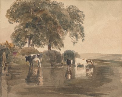 Lehmät altaassa tekijältä attributed to Peter DeWint