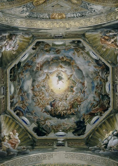 Neitsyt taivaaseenastuminen, kupolin katosta, 1526-30 tekijältä Antonio da Correggio