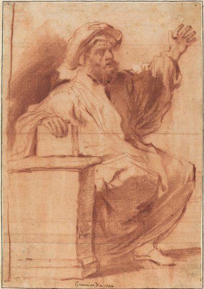 Istuva Profeetta tekijältä called Guercino Follower of Giovanni Francesco Barbieri